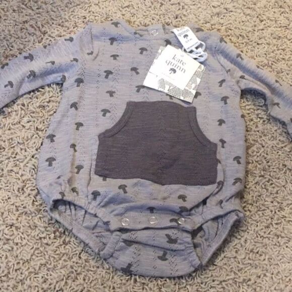 Kate Quinn blue pointelle Baby Long Sleeve bubble romper 0/3m organic cotton